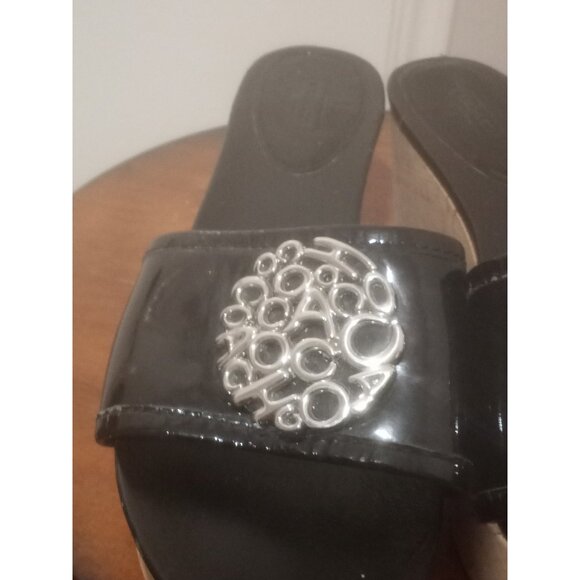 Coach Judith Black Patent Leather Cork Wedge Sandals Women's Size 8.5 B - Picture 7 of 12